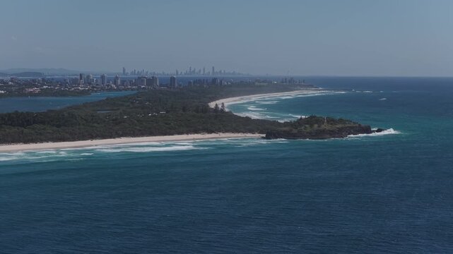 Panoramic View Of Fingal Headland With Dreamtime Beach In New South Wales, Australia - Drone Shot