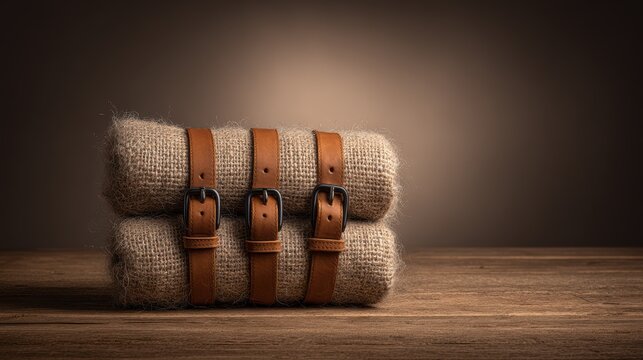 Rolled Natural Fiber Mat Secured With Leather Straps