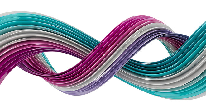 Abstract colorful 3D ribbons gracefully intertwining, creating a dynamic, flowing design against a clean white background, symbolizing modern connections and fluid motion