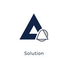 Fototapeta premium Dark blue triangle with alert bell icon symbolizing notification or solution alert, isolated white background.