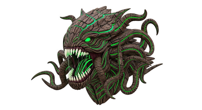 Terrifying Monstrous Creature with Glowing Green Accents