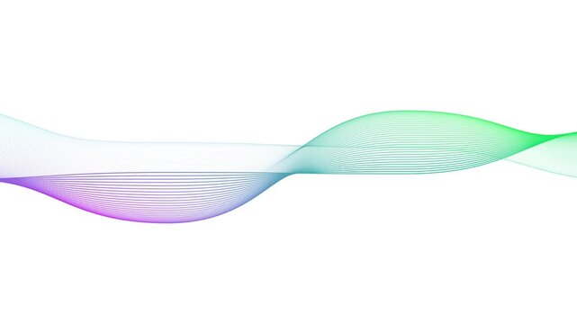 Dynamic gradient line waving loop overlay on white background. Big data wave wireframe wavy lines animation footage. Flowing ribbon with fabric element. Colorful wavy grid lines move in waves.