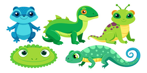 Naklejka premium Cute cartoon lizard characters for children nursery room wall art decor
