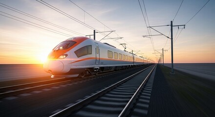 Fototapeta premium High Speed Train Traveling at Sunset