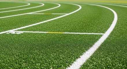Obraz premium Athletic Track with White Lines on Green Turf