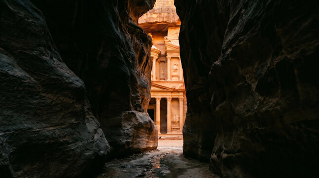 Petra Treasury Through the Siq Canyon