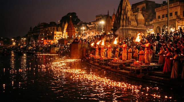 Evening Ganga Aarti Ceremony on Varanasi Ghats