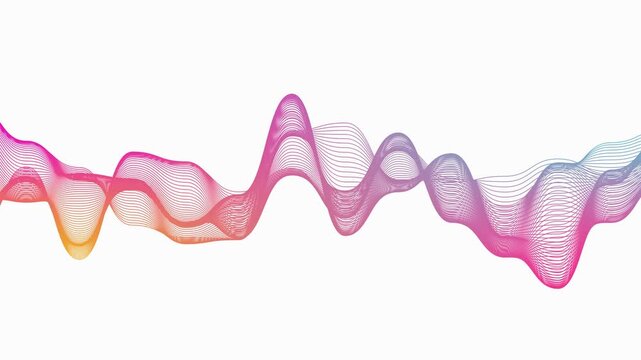 Dynamic gradient line waving loop overlay on white background. Big data wave wireframe wavy lines animation footage. Flowing ribbon with fabric element. Colorful wavy grid lines move in waves.