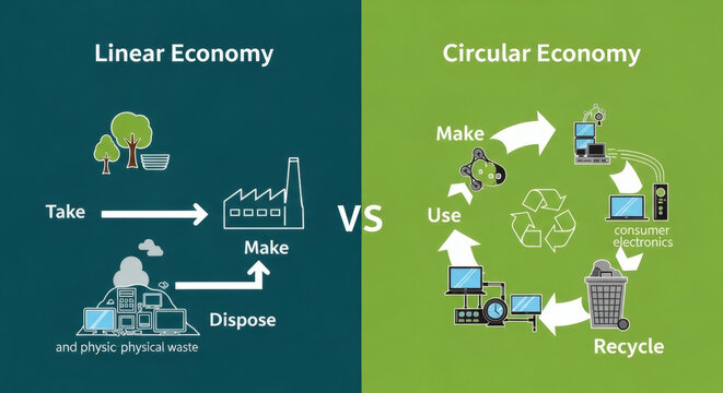 Linear Economy versus Circular Economy sustainability infographic