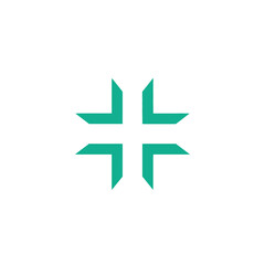 Obraz premium Abstract Teal Green Medical Cross Plus Symbol Logo isolated white background