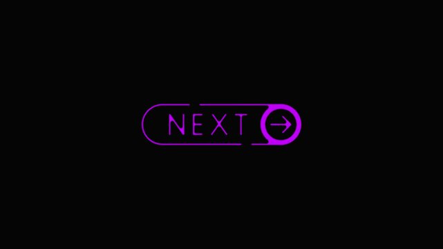 Next button with play animation, modern ui purple neon glow, tech interface play neon button purple glow