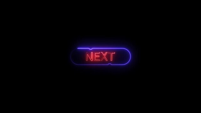 Neon "next" button glow animation, futuristic ui tech interface transition neon next button glowing next button