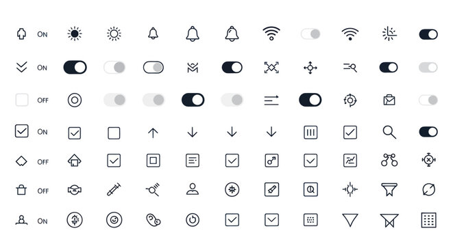 Modern UI Icon Set: Toggles, Checkboxes, Settings, and Navigation Elements