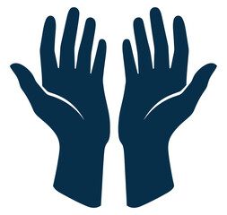 Obraz premium Blue silhouette of two open hands raised upwards with palms facing outwards and fingers spread apart