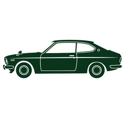 Fototapeta premium side view of a green vintage car with white outline on transparent background