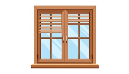 Obraz premium A brown wooden window with venetian blinds and a white background