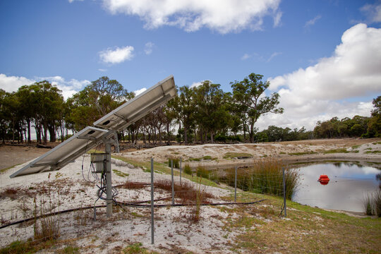 Solar pump on a dam for the farm water