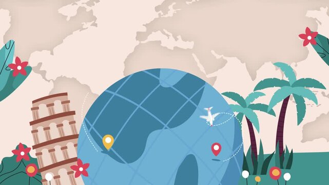City of the World illustration with global city, earth globe, travel roads, cars, houses, nature and colorful vector design