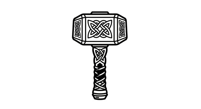 Norse Hammer Mjolnir Viking Symbol Celtic Knot Outline Isolated
