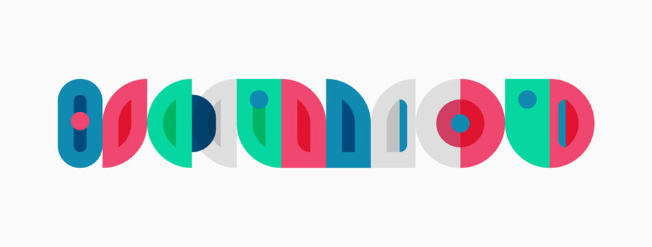 Colorful abstract shapes form word google. Circles, semicircles, rectangles create playful logo design. Simple, modern aesthetic.