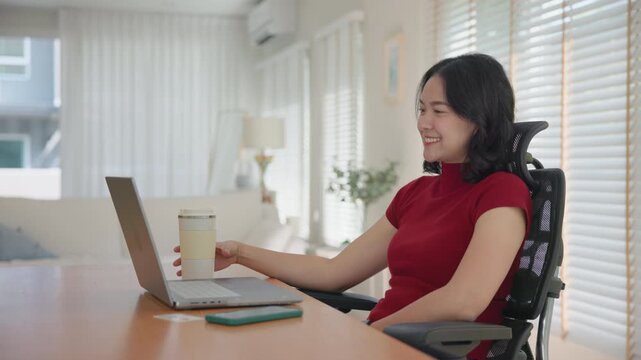 Young asian woman happy smile using search on phone Agent AI app retail shop store pay buy at home Modern Agentic bot order assisted people easy booking hotel ticket vacation smart life virtual wallet