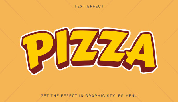 A vibrant graphic design featuring the word pizza in a bold, playful font on a bright orange background