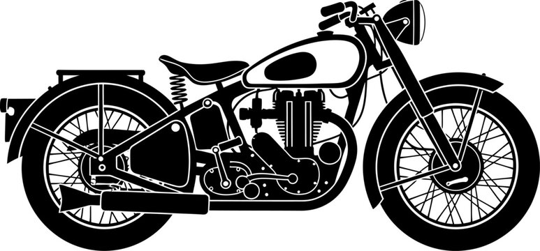 Vintage Classic Motorcycle Side View Black Silhouette.