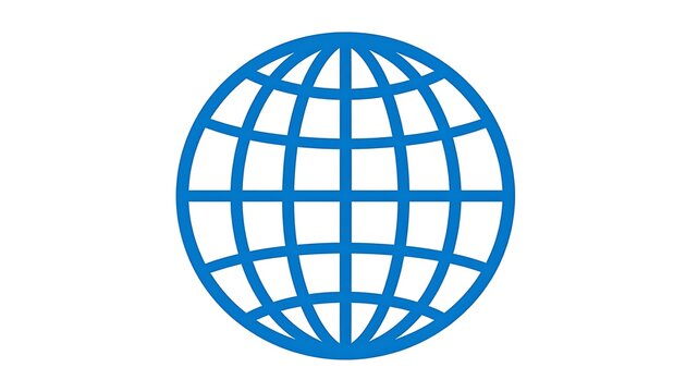 A simple blue globe icon on a white background