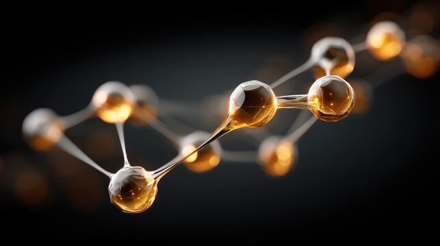 Abstract Representation of Molecular Structures with Glowing Orange and Yellow Spheres Connected by Thin Lines against a Dark Background