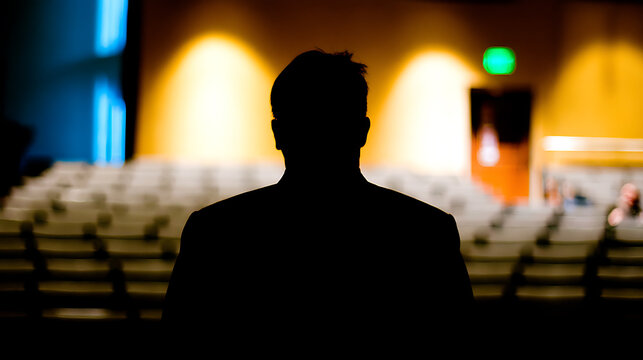 Silhouette of a person in an auditorium emphasizing modern lifestyle and connectivity