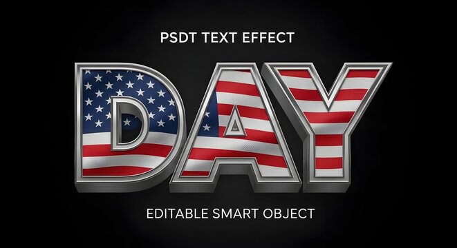 3d text effect psd template with american flag pattern for independence day or 4th of july