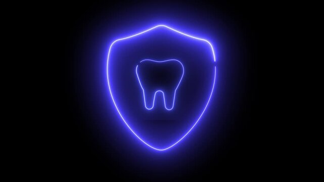 Animated light effect icon of a shield and a tooth within the shield's outline. Dental protection and care. Ideal for projects related to health, hygiene, or safety.