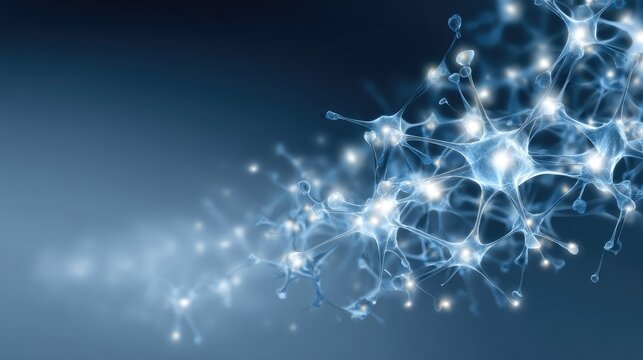 Abstract blue background with glowing neural connections and networks representing technology, science, and innovation in a digital universe