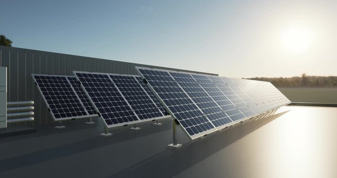 Solar Panels Generating Power: An array of solar panels gleams under the bright sun, a visual statement about the use of renewable resources on building.