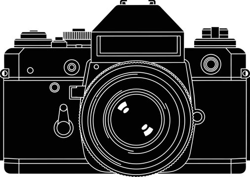 Retro Film SLR Camera Front View.