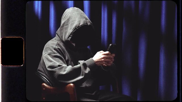 Anonymous hooded hacker using a smartphone
