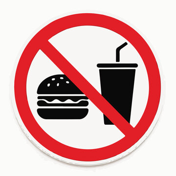 This striking circular no food and drink sign with a red border clearly prohibits consuming beverages or meals in designated zones.