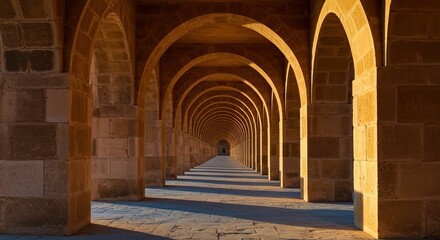 Obraz premium Ancient stone arches and staircase interior.