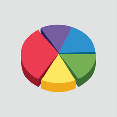 Fototapeta premium A colorful pie chart with five sections in red, blue, green, yellow, and purple on a gray background.