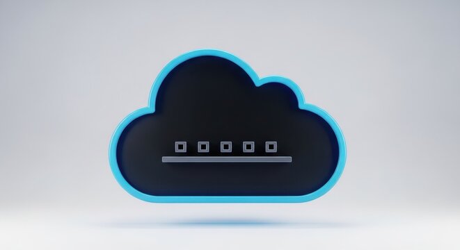 Black cloud icon with blue outline and loading bar