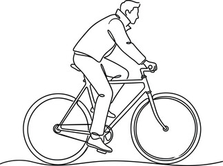 Obraz premium Man riding bicycle on road casual cycling activity eco friendly transport lifestyle line art vector illustration