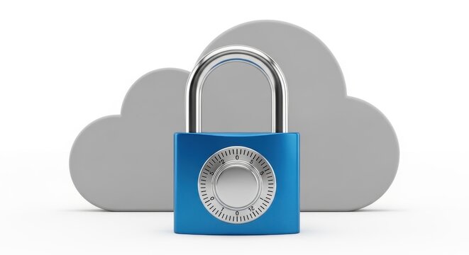 Blue padlock with combination dial in front of cloud