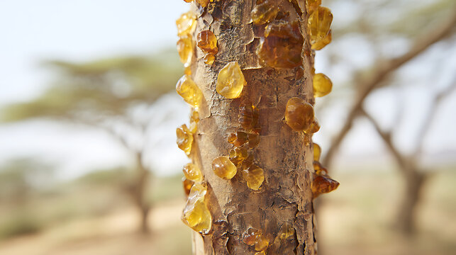Resin on tree bark in natural setting symbolizing luxury, elegance, and premium quality