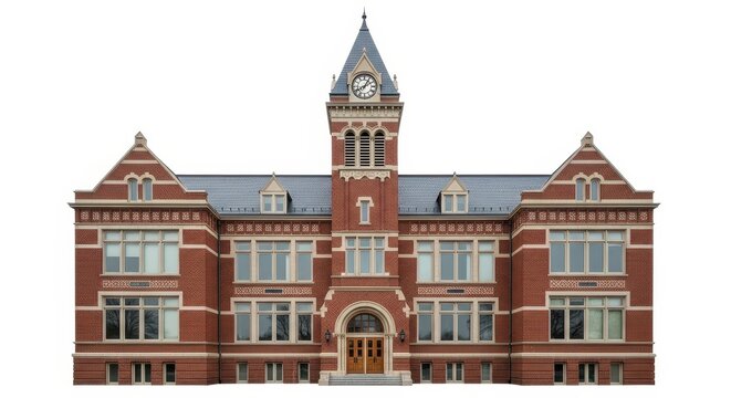 Old red brick university building with clock tower