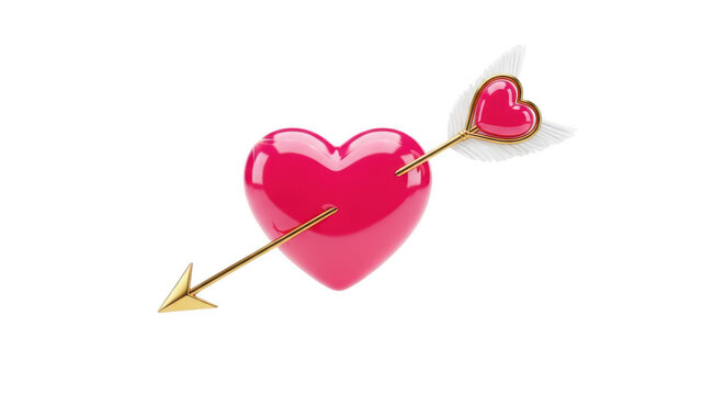 A pair of red hearts with an arrow symbolizing love and affection. isolated on transparent background
