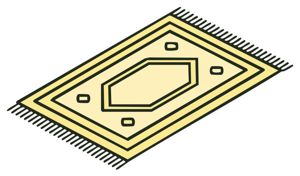 Stylized light yellow area rug with elegant geometric pattern and fringed edges simple illustration