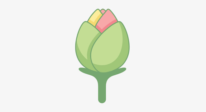 Flower bud illustration with green sepals a closed blossom in pastel colors symbolizing springtime growth and botanical beauty against a clean background