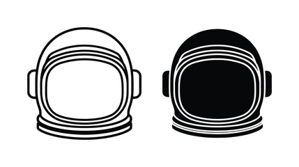 Astronaut helmet vector icons, minimalist space suit headgear line art, black and white cosmonaut helmet silhouettes for science and technology design © Enamul