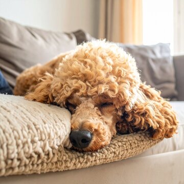 poodle sleeping on the sofa

