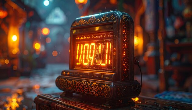 Vintage Digital Clock Radiating Warmth in a Cozy Setting.